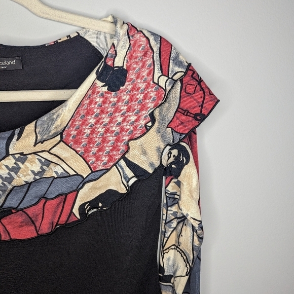 James Lakeland Made In Italy Long Sleeve Ruffled Neck Abstract Blouse Woman S - Picture 4 of 8